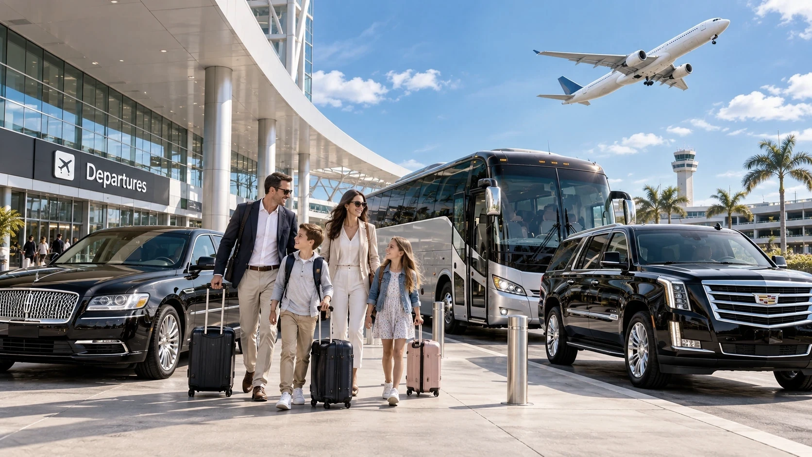 Group charter transportation at a San Antonio area airport